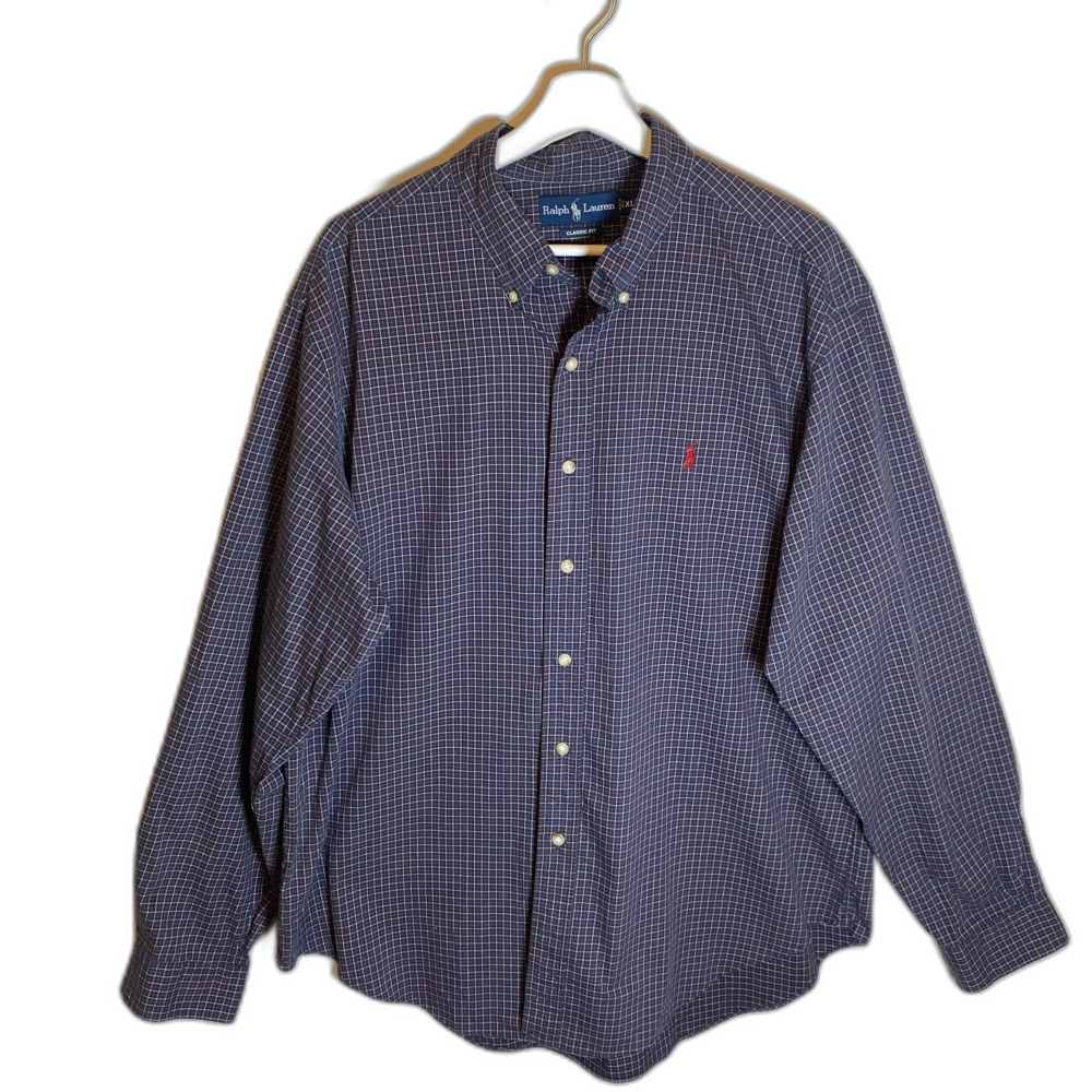Ralph Lauren Button Down Long Sleeve Shirt Men's XL Blue Burgundy Classic Fit